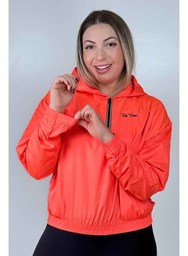 Jaqueta Corta Vento Feminina Meio Zíper Laranja Neon