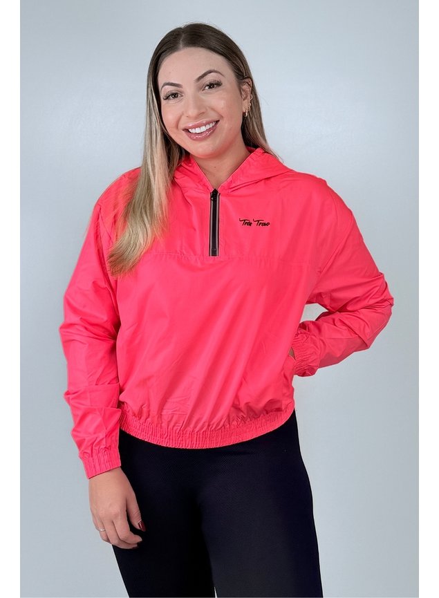Jaqueta Corta Vento Feminina Meio Zíper Rosa Neon