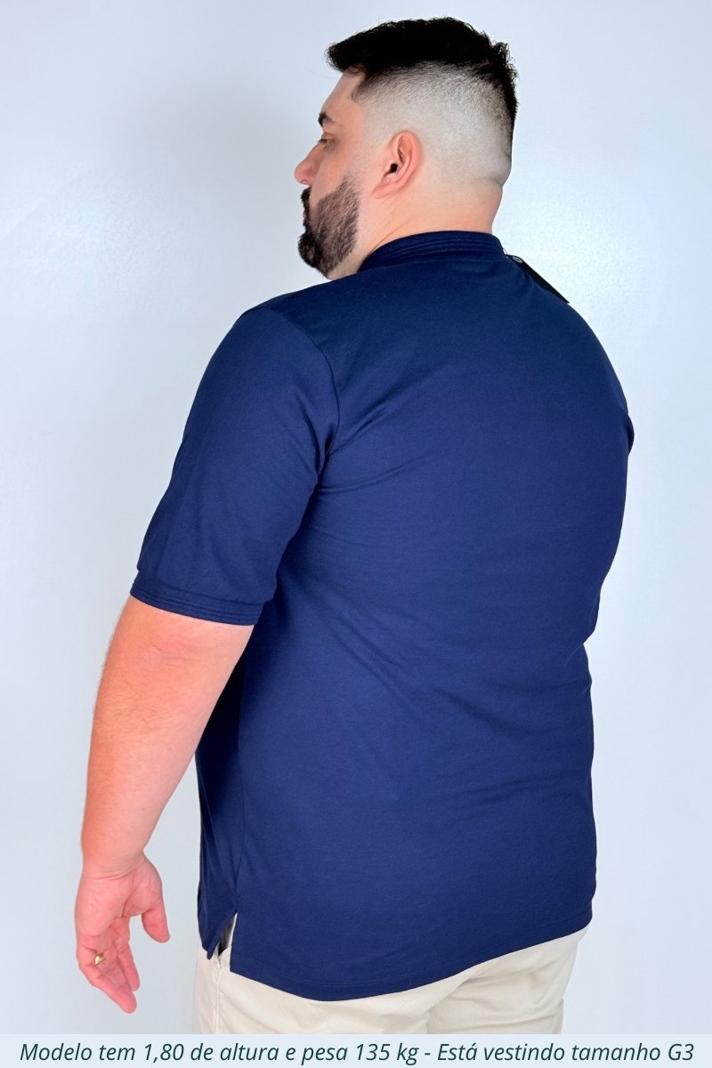 Plus Size - Camisa Gola Polo Masculina - Azul Marinho