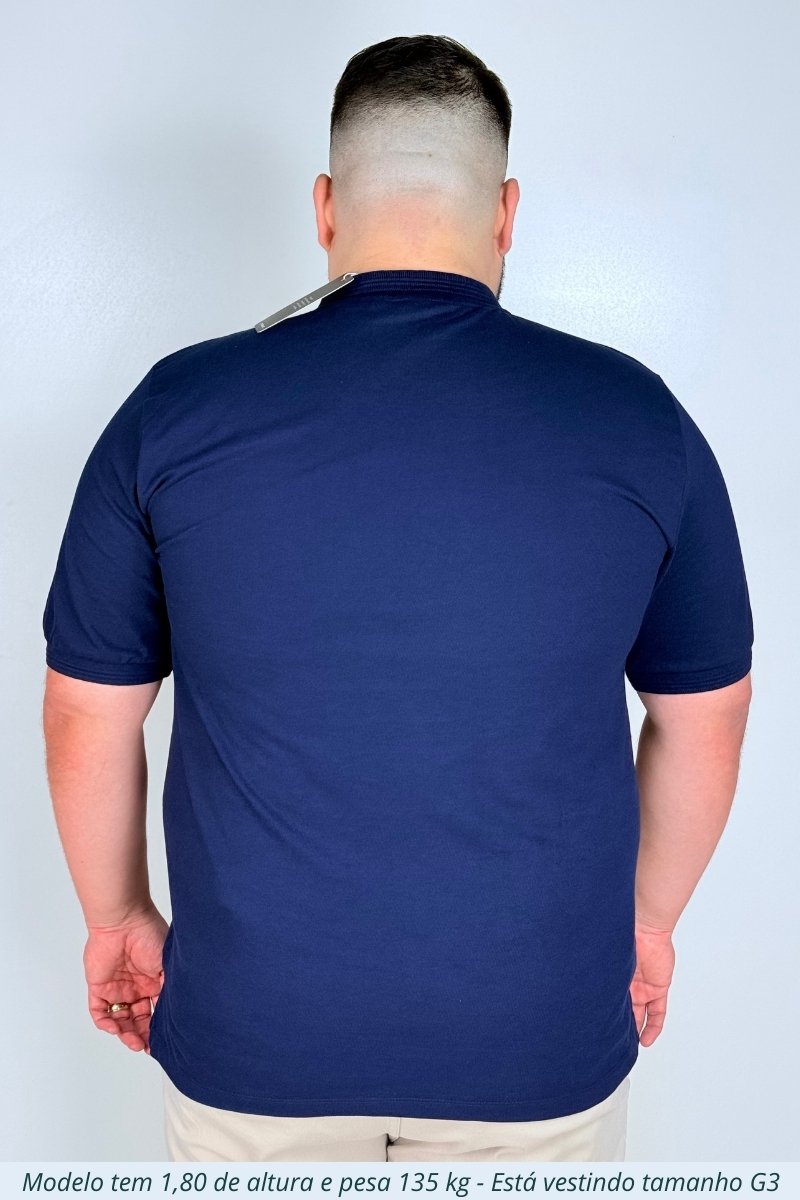 Plus Size - Camisa Gola Polo Masculina - Azul Marinho