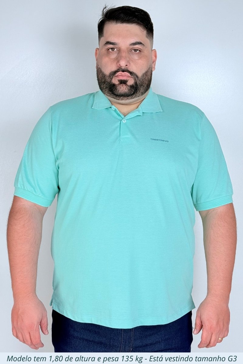 Plus Size - Camisa Gola Polo Masculina - Verde Menta